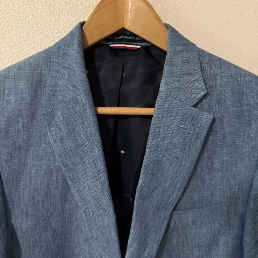 Tommy Hilfiger Linen Sport Coat Blazer Chambray Two Button Partial Lined-38R